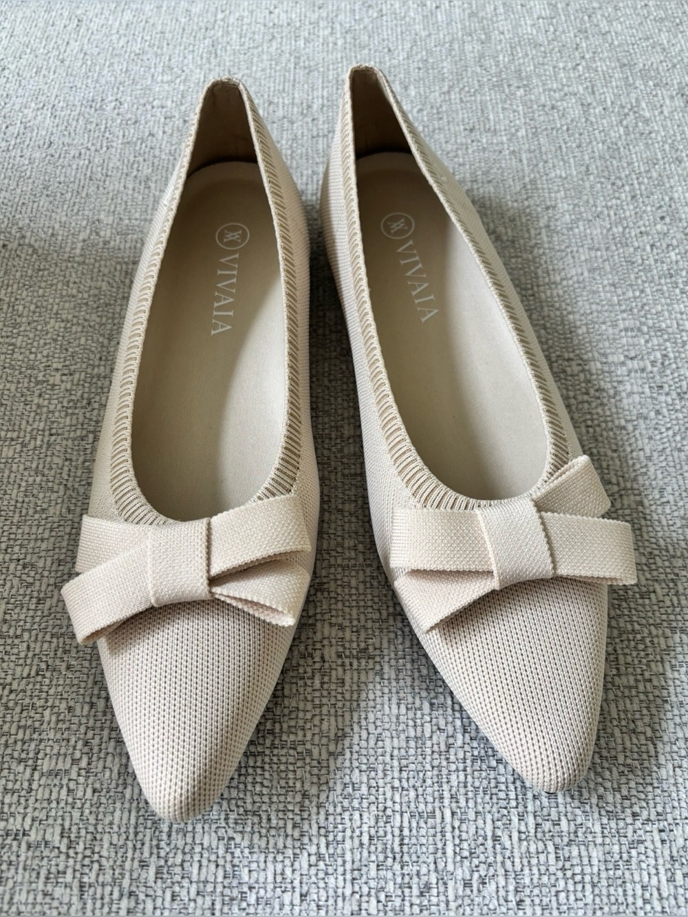 Vivaia Women's Pointed Bow Flats in Light Beige